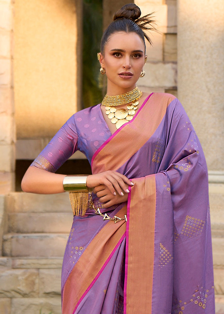 Amethyst Purple Handloom Satin Silk Saree - Woven to Perfection