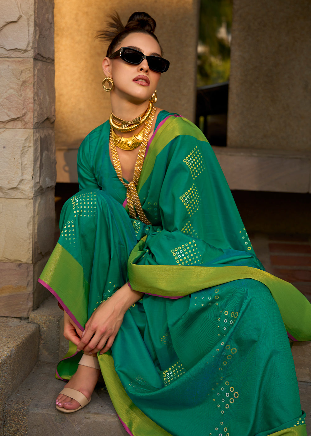 Shamrock Green Handloom Satin Silk Saree - Woven to Perfection