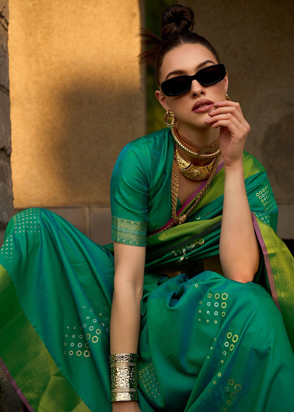 Shamrock Green Handloom Satin Silk Saree - Woven to Perfection