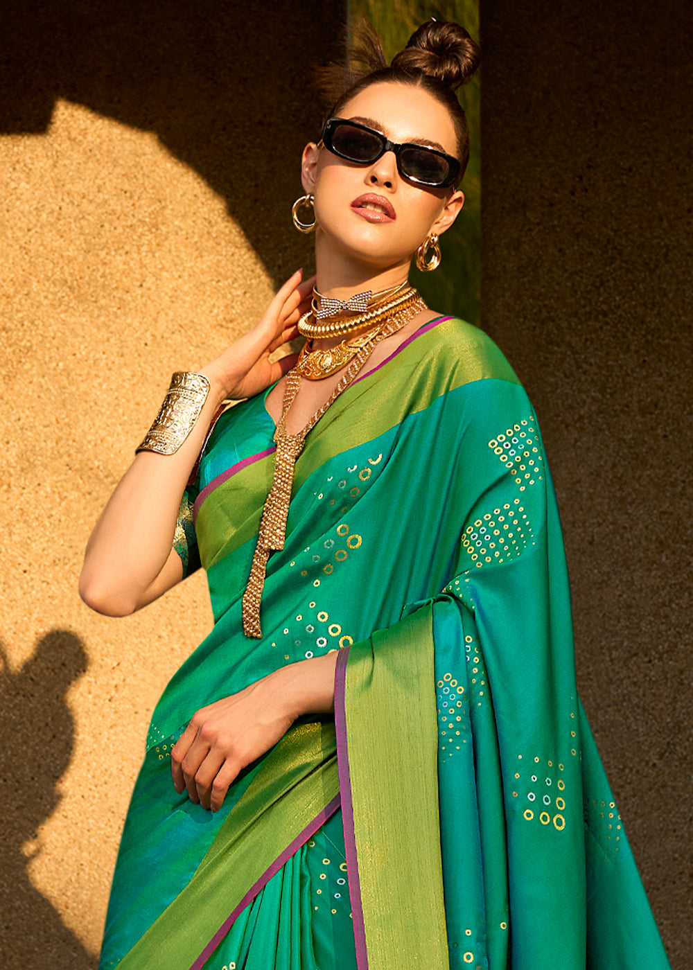 Shamrock Green Handloom Satin Silk Saree - Woven to Perfection