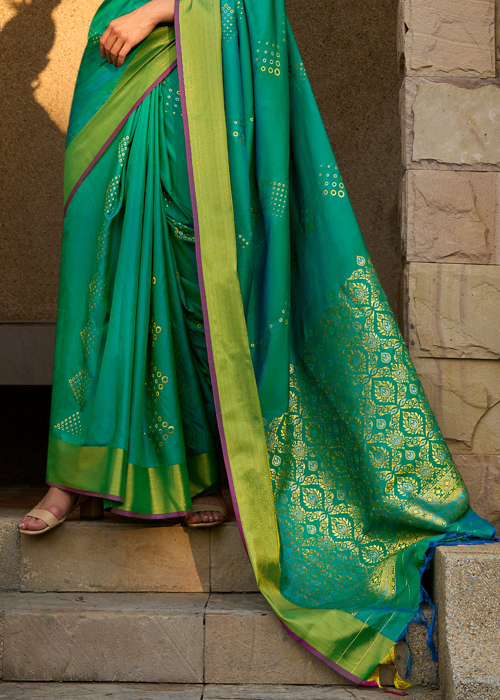 Shamrock Green Handloom Satin Silk Saree - Woven to Perfection