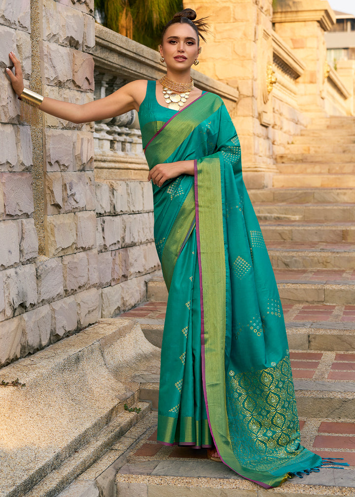 Turtle Green Handloom Satin Silk Saree - Woven to Perfection