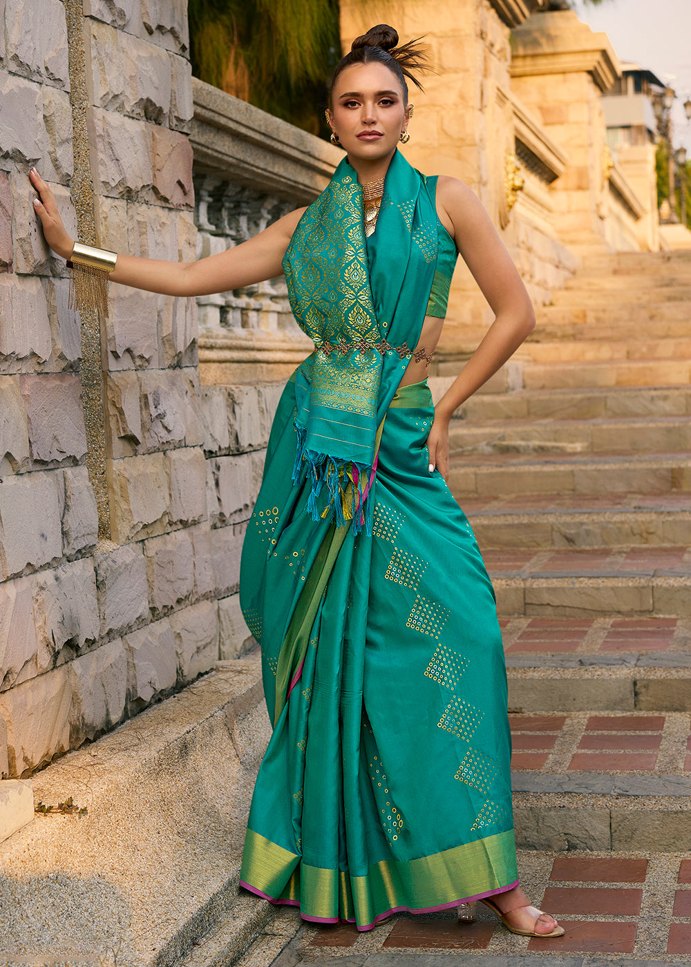 Turtle Green Handloom Satin Silk Saree - Woven to Perfection