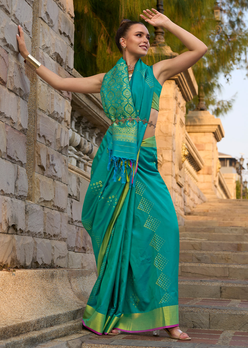 Turtle Green Handloom Satin Silk Saree - Woven to Perfection