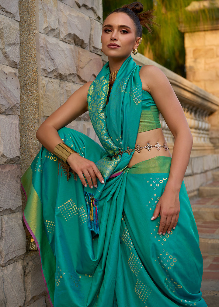 Turtle Green Handloom Satin Silk Saree - Woven to Perfection