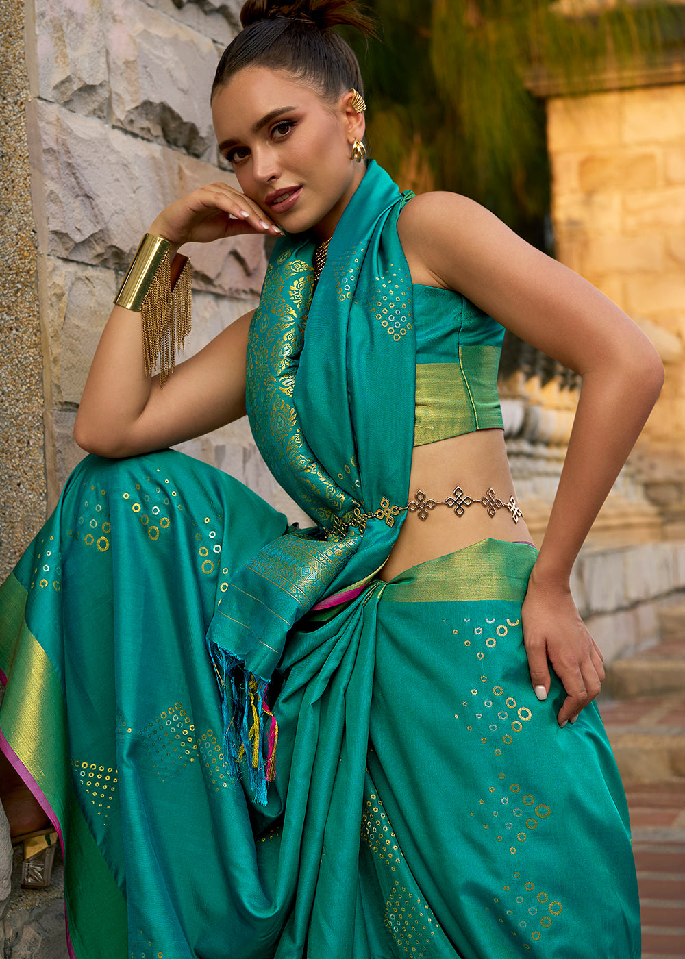 Turtle Green Handloom Satin Silk Saree - Woven to Perfection