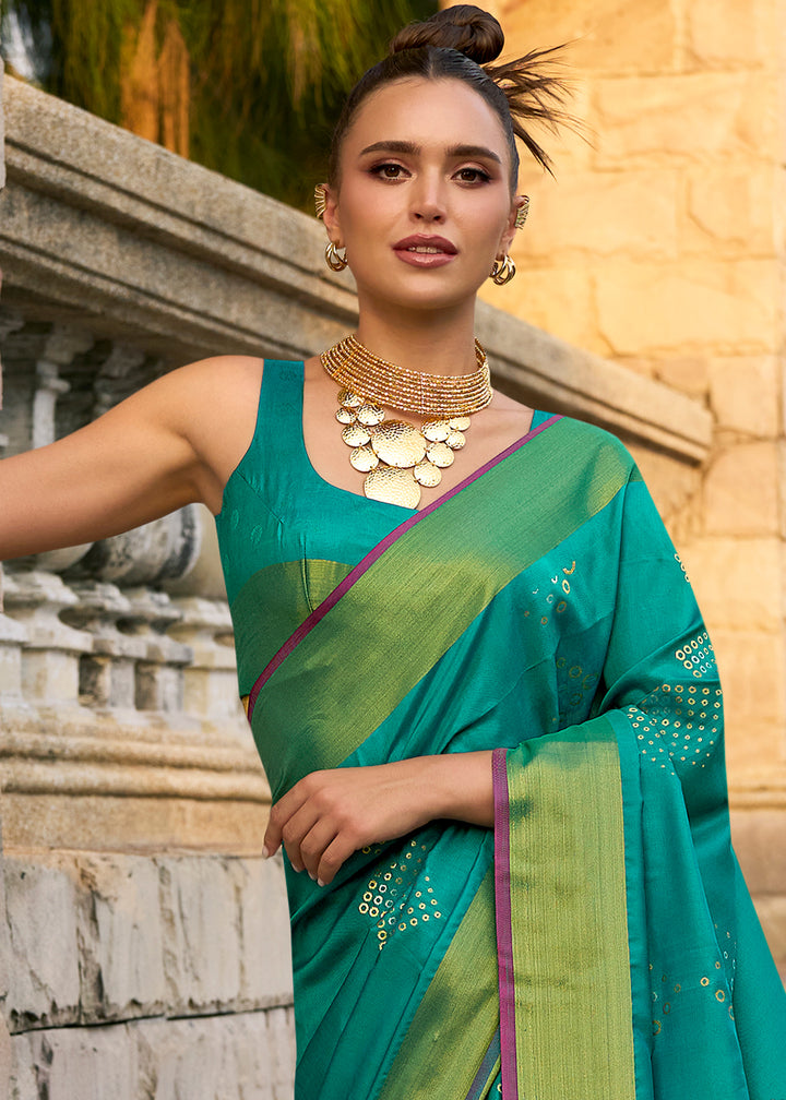 Turtle Green Handloom Satin Silk Saree - Woven to Perfection