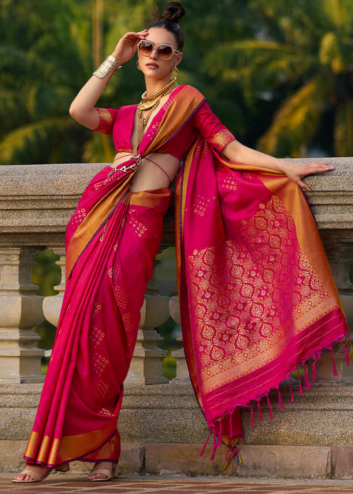 Magenta Pink Handloom Satin Silk Saree - Woven to Perfection