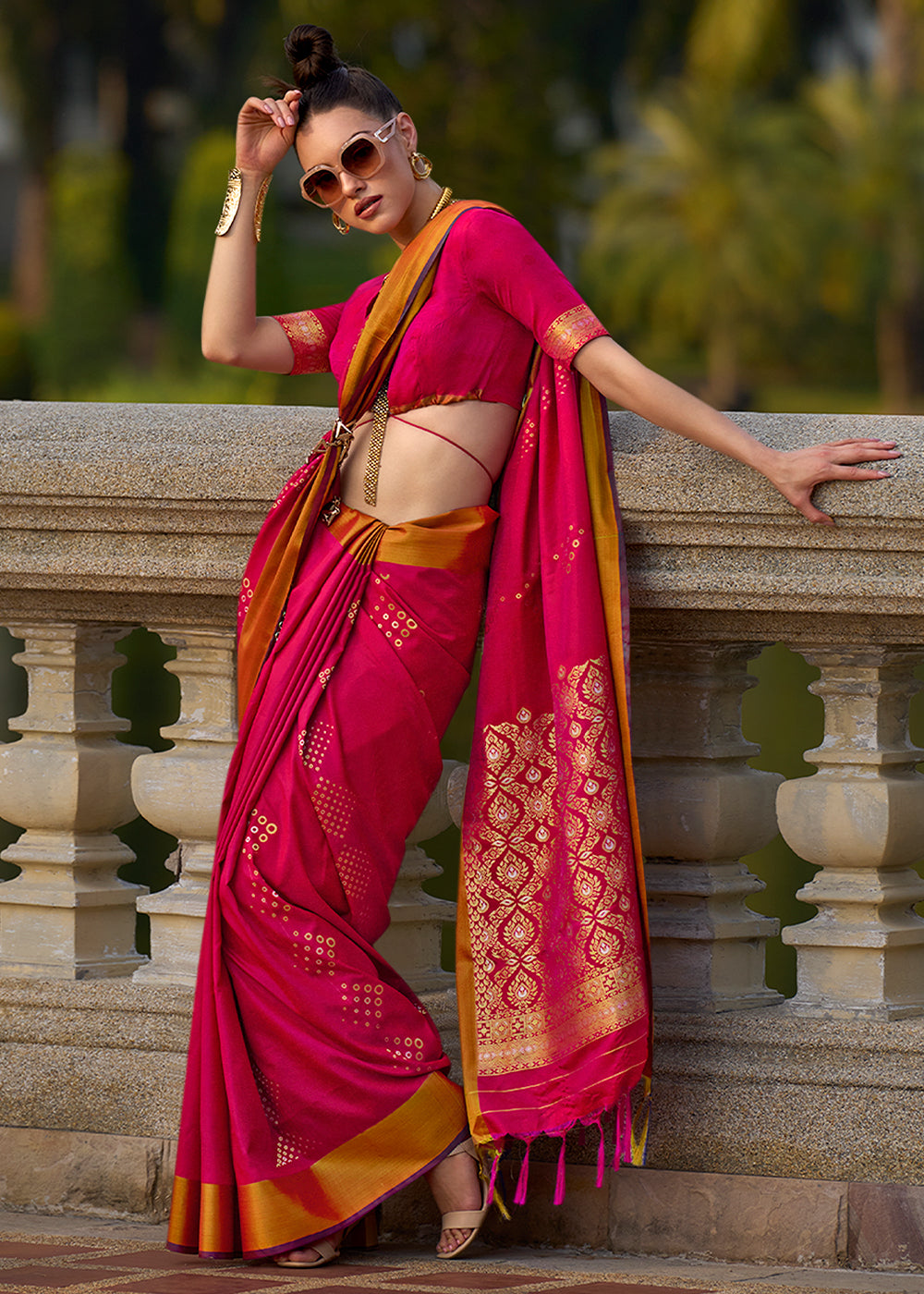 Magenta Pink Handloom Satin Silk Saree - Woven to Perfection