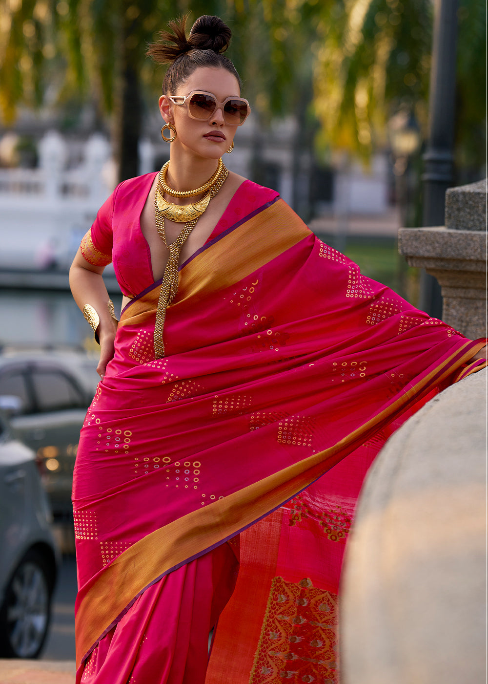 Magenta Pink Handloom Satin Silk Saree - Woven to Perfection