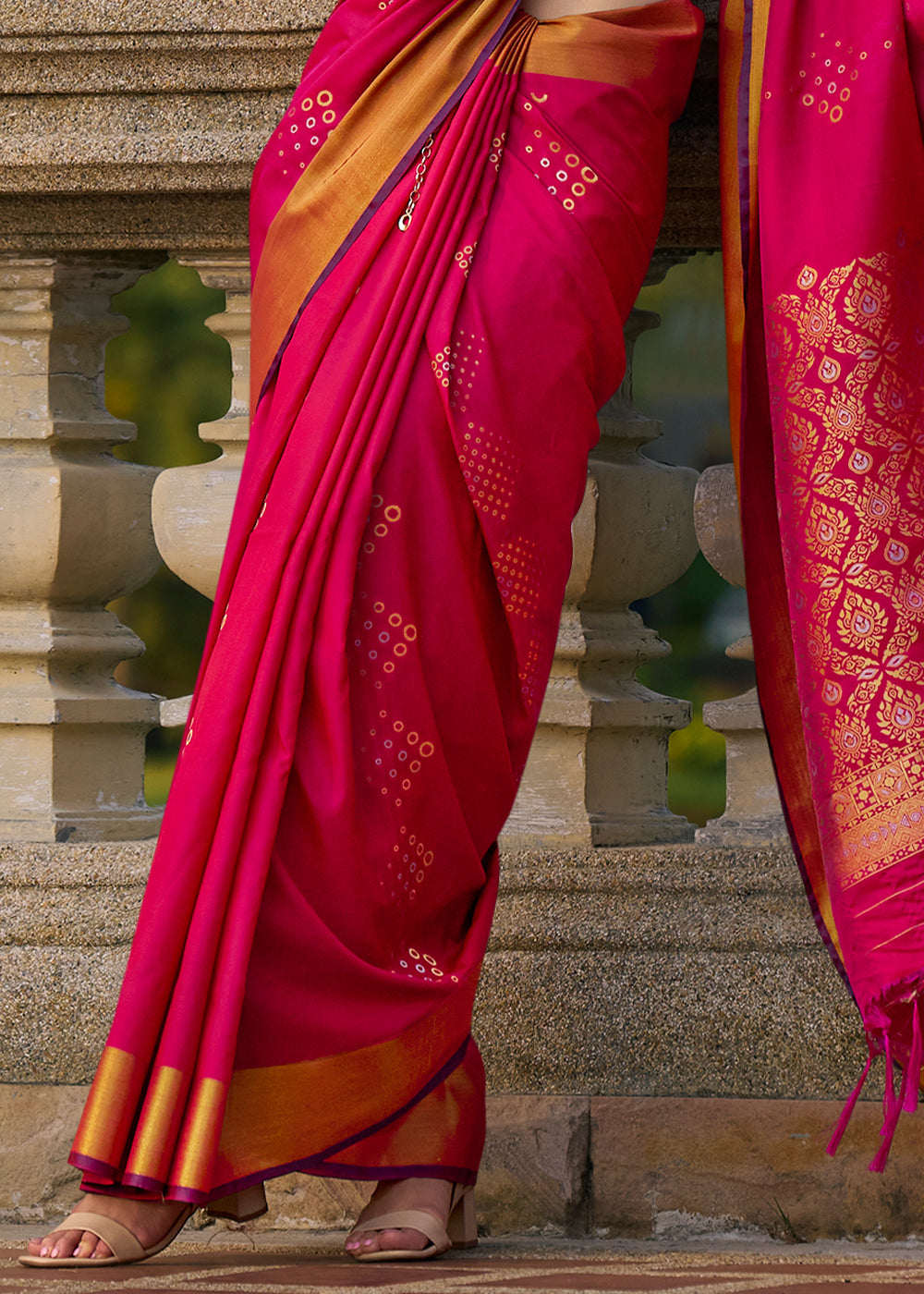 Magenta Pink Handloom Satin Silk Saree - Woven to Perfection