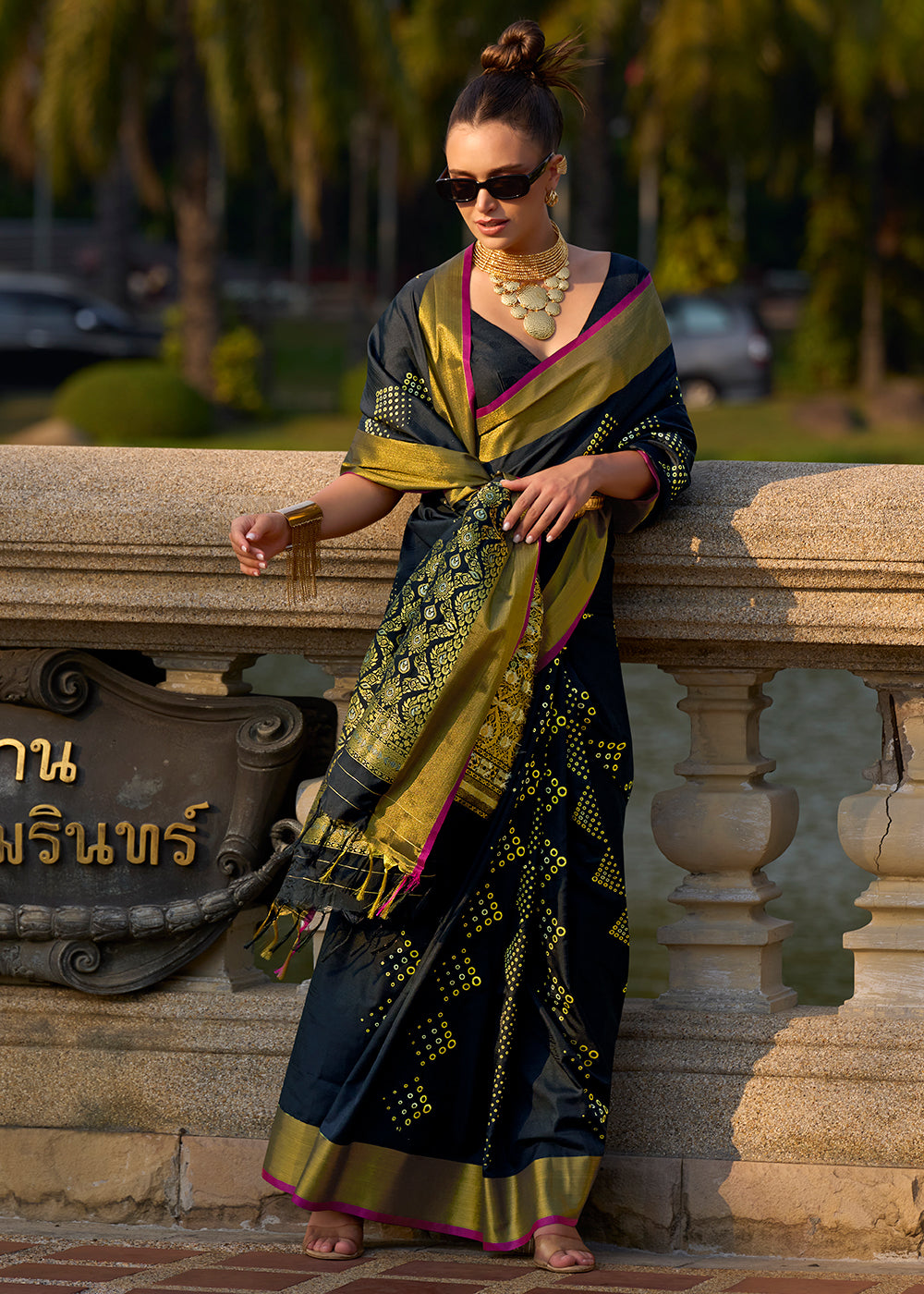 Midnight Black Handloom Satin Silk Saree - Woven to Perfection