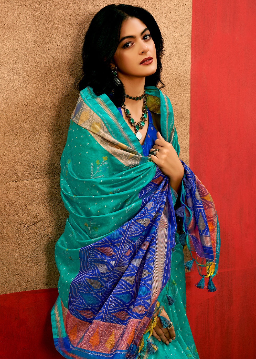 Pacific Blue Patola Silk Saree with Intricate Design