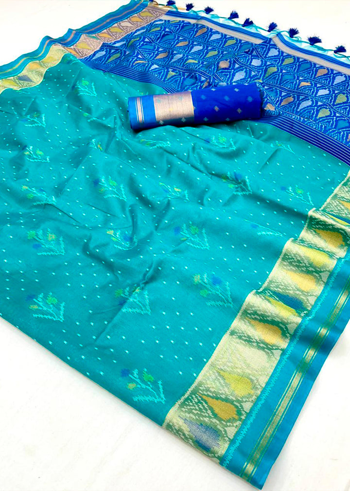 Pacific Blue Patola Silk Saree with Intricate Design