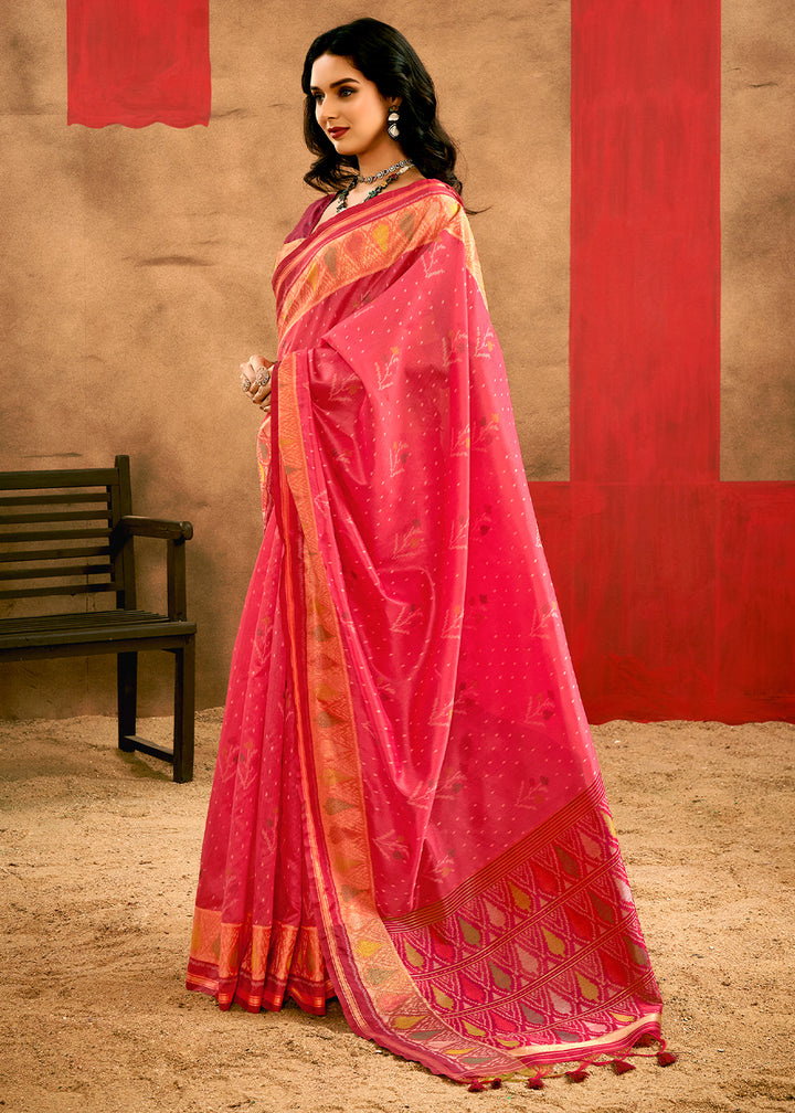 Brink Pink Patola Silk Saree with Intricate Design