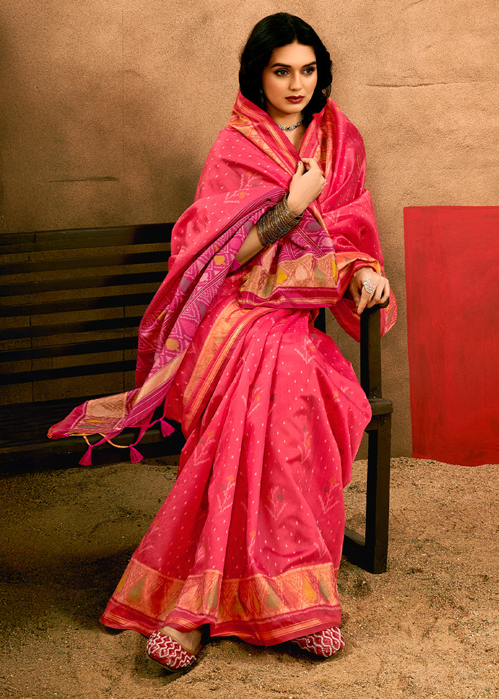 Brink Pink Patola Silk Saree with Intricate Design