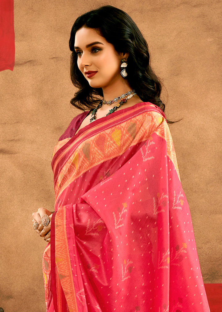 Brink Pink Patola Silk Saree with Intricate Design