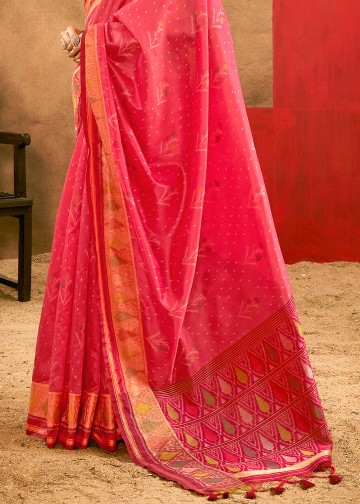 Brink Pink Patola Silk Saree with Intricate Design