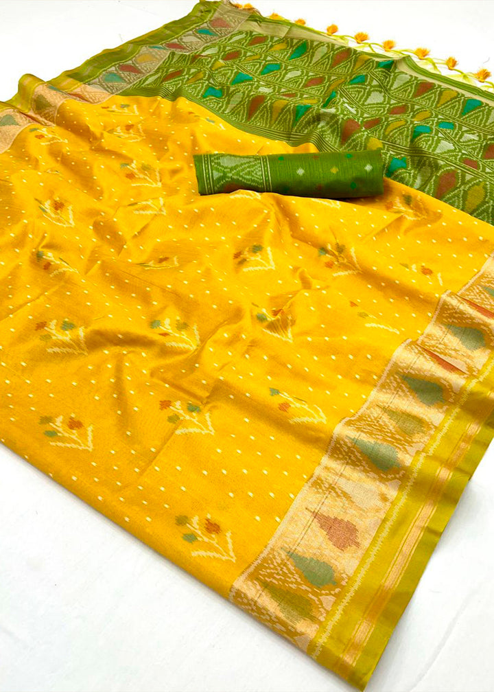 Saffron Yellow Patola Silk Saree with Intricate Design