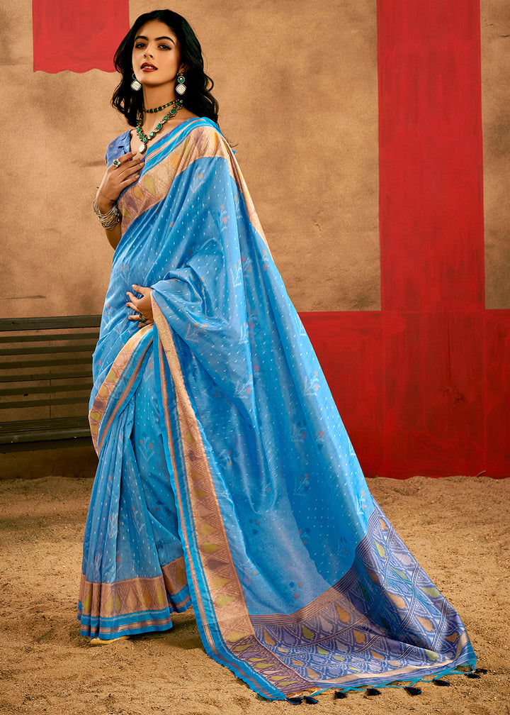 Shades Of Blue Patola Silk Saree with Intricate Design