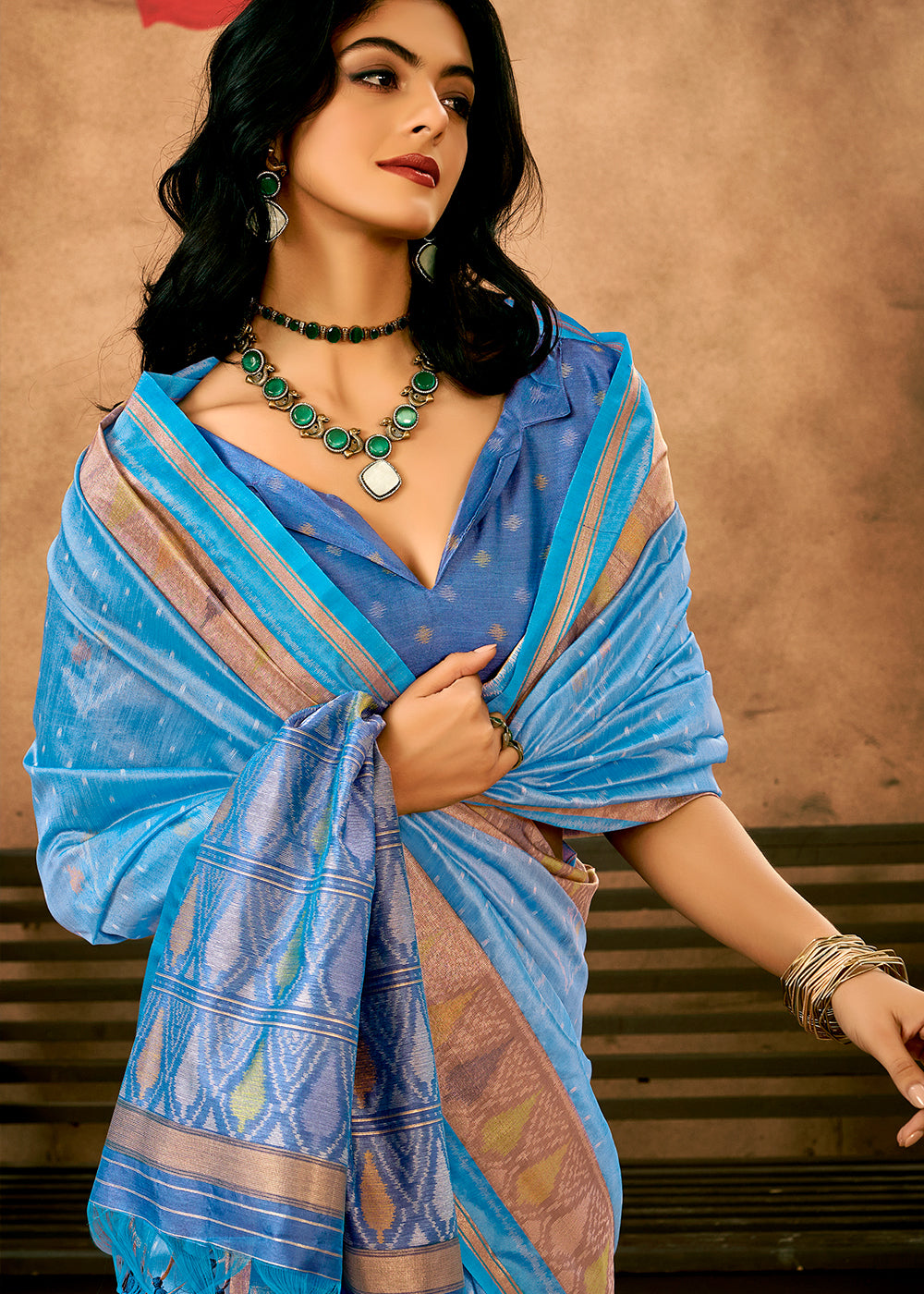 Shades Of Blue Patola Silk Saree with Intricate Design