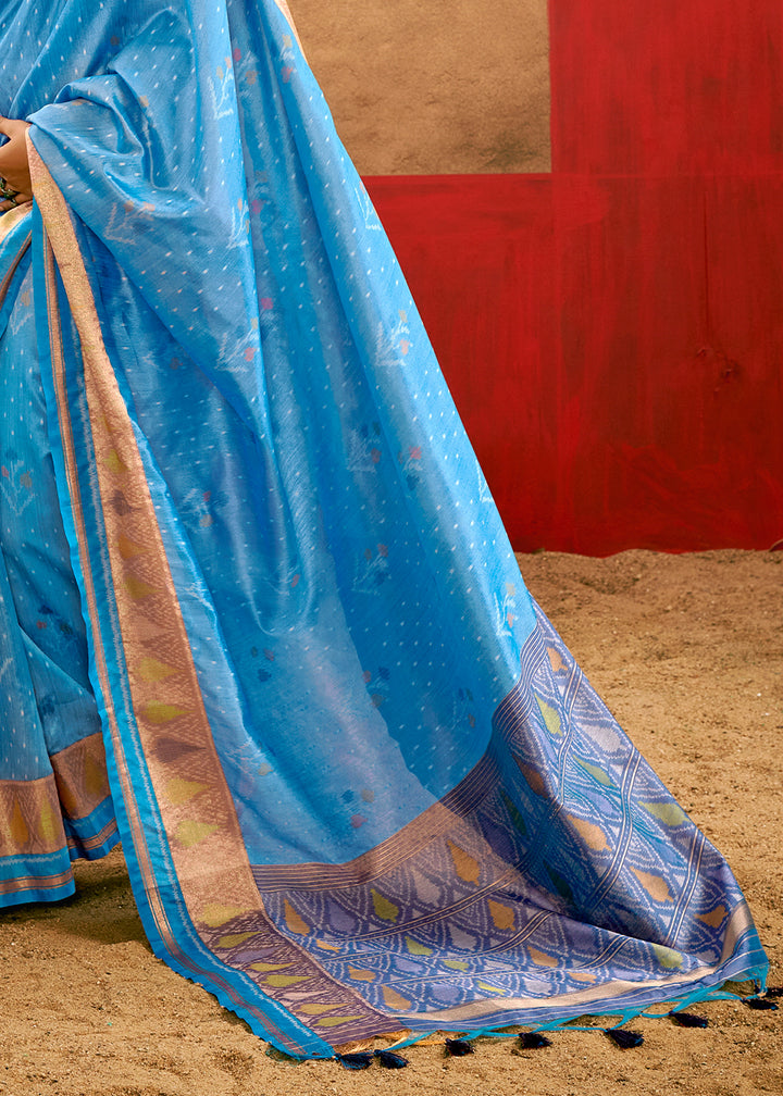 Shades Of Blue Patola Silk Saree with Intricate Design