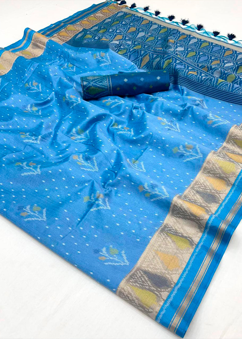 Shades Of Blue Patola Silk Saree with Intricate Design