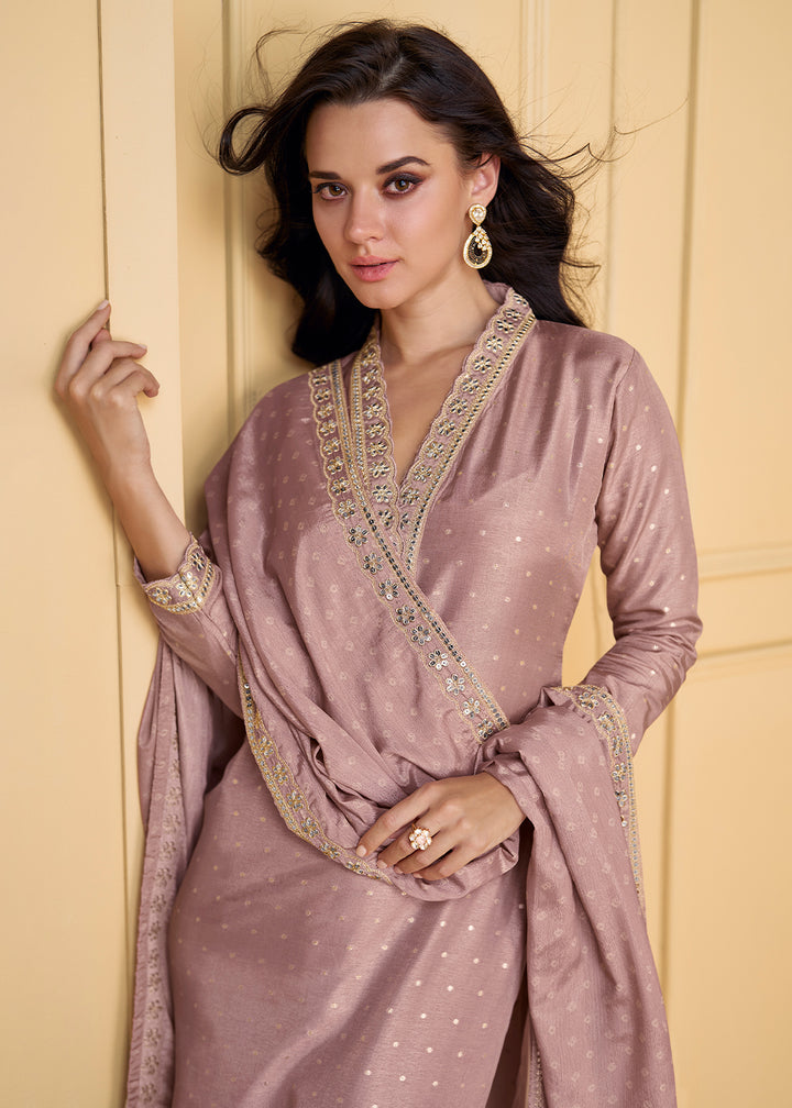 Opera Mauve Purple Embroidered Salwar Suit in Viscose Jacquard Silk