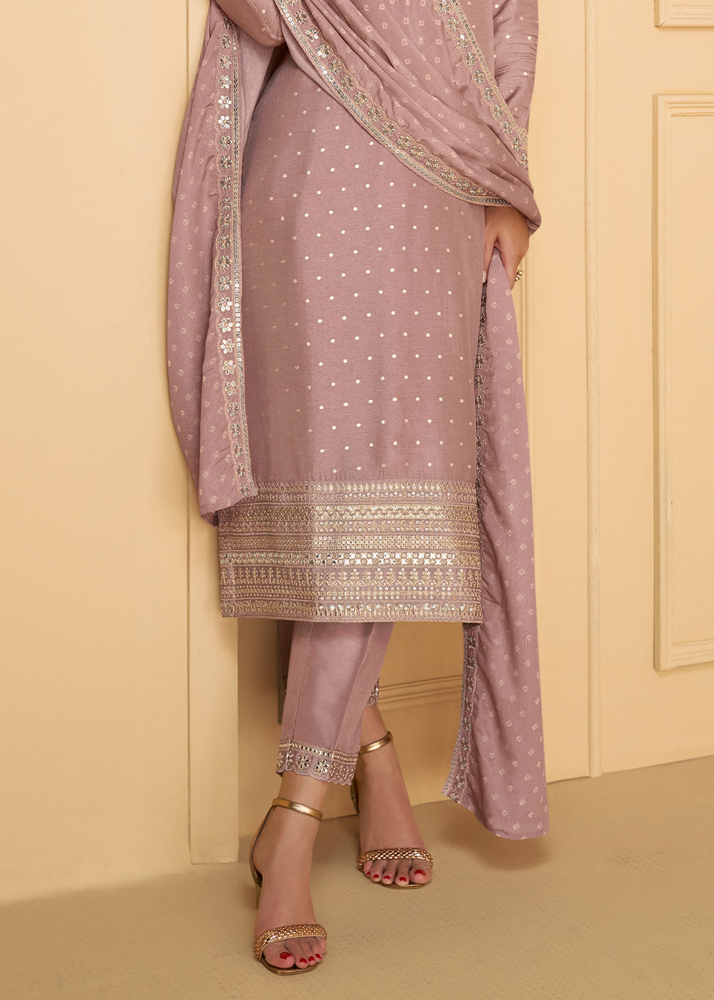 Opera Mauve Purple Embroidered Salwar Suit in Viscose Jacquard Silk