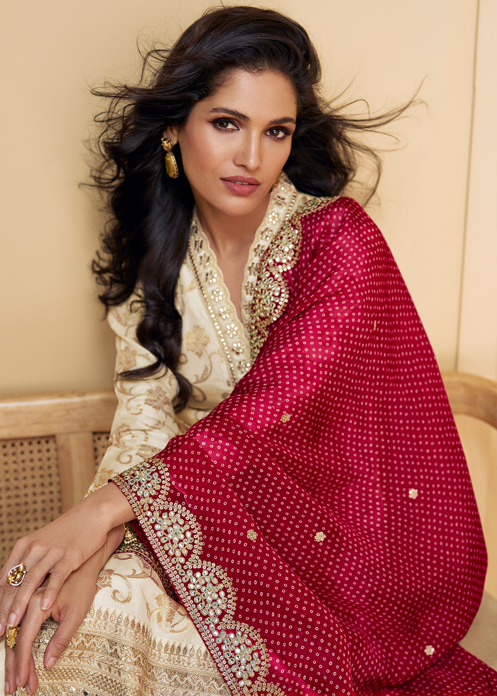 Pearl White Embroidered Salwar Suit in Viscose Jacquard Silk