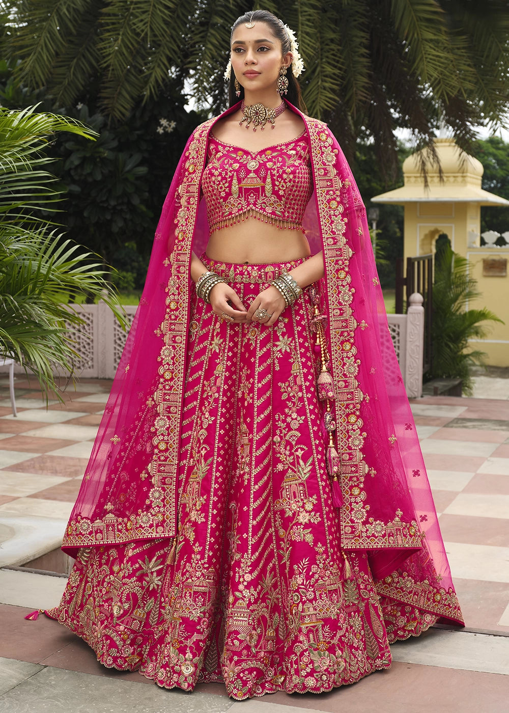 Magenta Pink Banarasi Silk Bridal Lehenga with Exquisite Khatli & Hand Embroidery