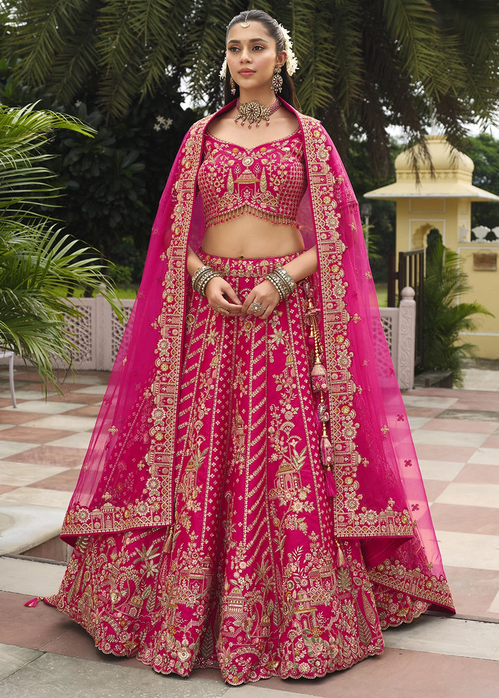 Magenta Pink Banarasi Silk Bridal Lehenga with Exquisite Khatli & Hand Embroidery