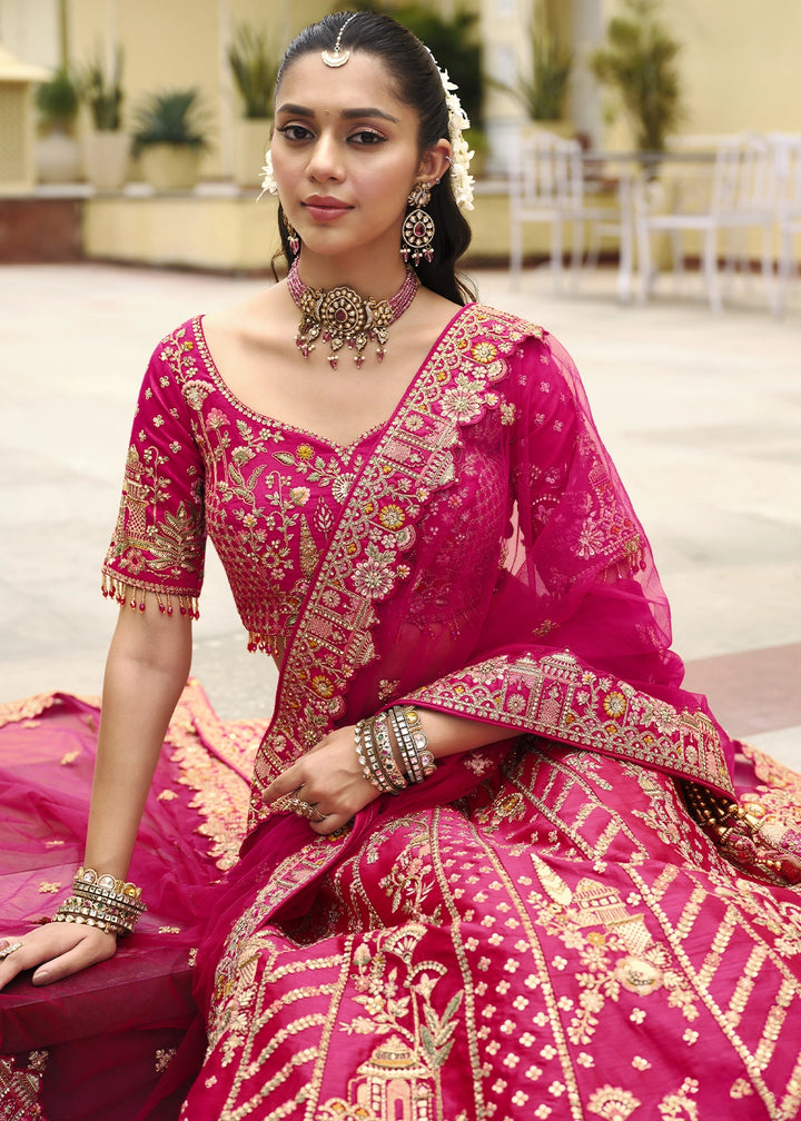 Magenta Pink Banarasi Silk Bridal Lehenga with Exquisite Khatli & Hand Embroidery