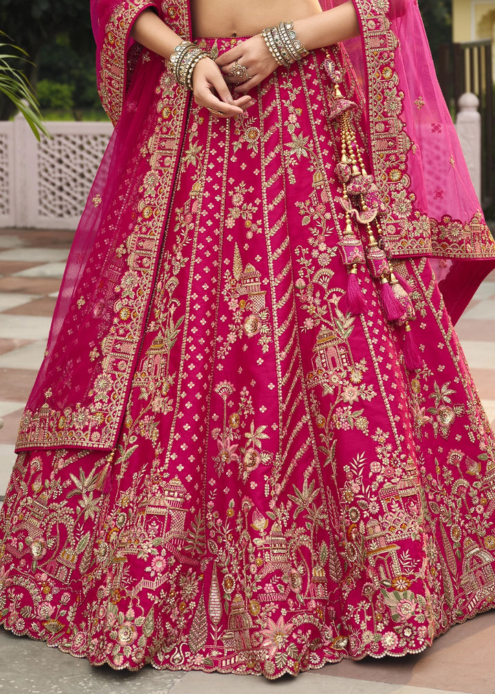 Magenta Pink Banarasi Silk Bridal Lehenga with Exquisite Khatli & Hand Embroidery