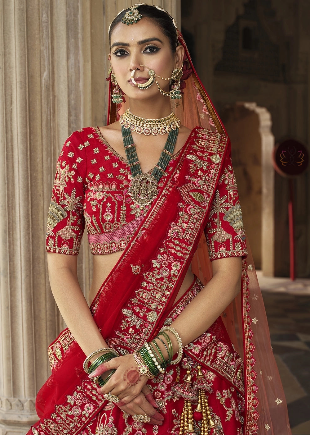 Crimson Red Banarasi Silk Bridal Lehenga with Exquisite Khatli & Hand Embroidery