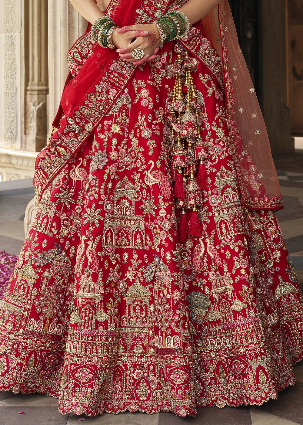 Crimson Red Banarasi Silk Bridal Lehenga with Exquisite Khatli & Hand Embroidery