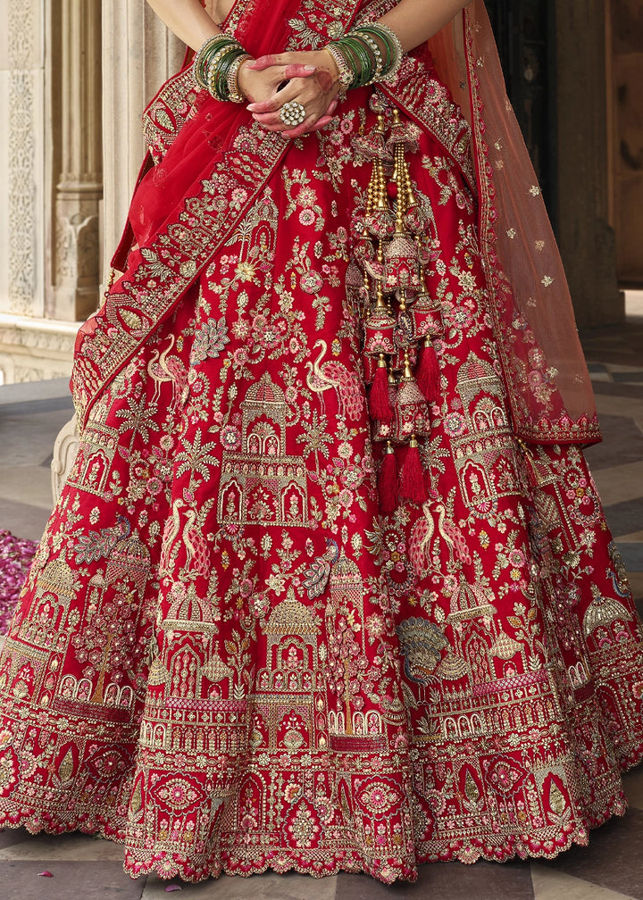 Crimson Red Banarasi Silk Bridal Lehenga with Exquisite Khatli & Hand Embroidery