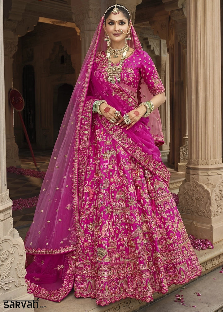 Hot Pink Banarasi Silk Bridal Lehenga with Exquisite Khatli & Hand Embroidery