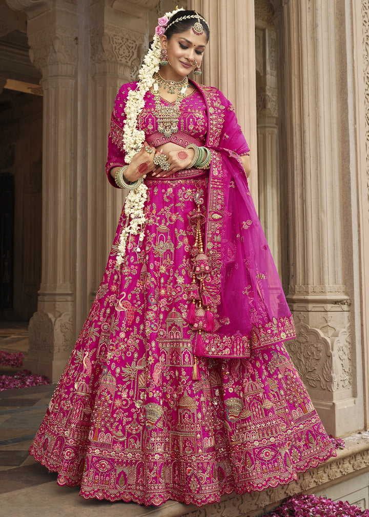Hot Pink Banarasi Silk Bridal Lehenga with Exquisite Khatli & Hand Embroidery