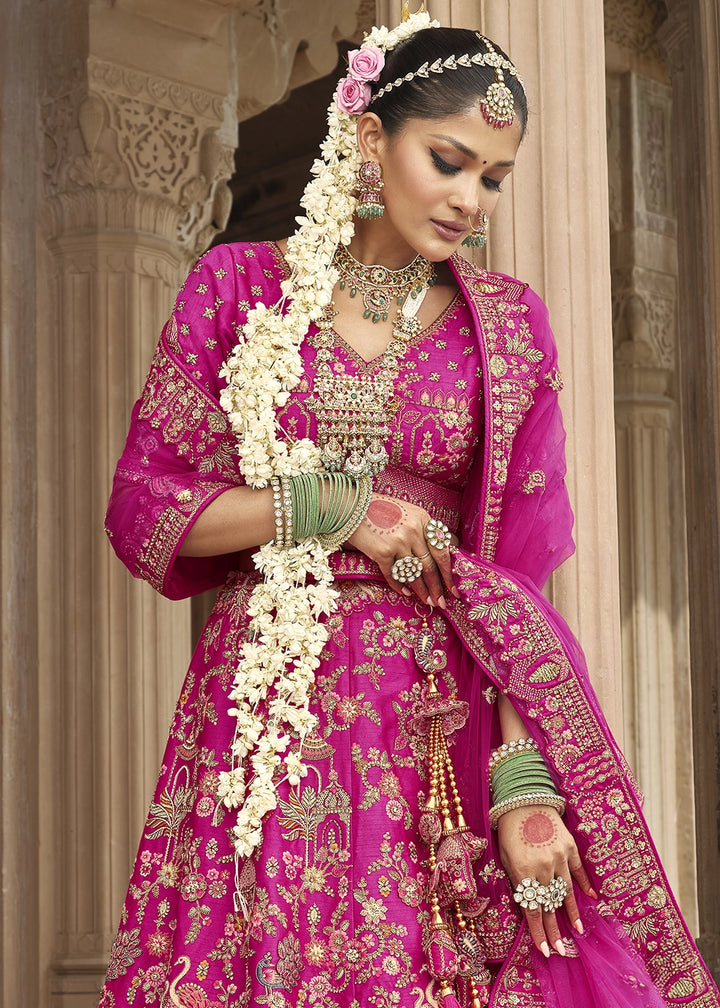 Hot Pink Banarasi Silk Bridal Lehenga with Exquisite Khatli & Hand Embroidery
