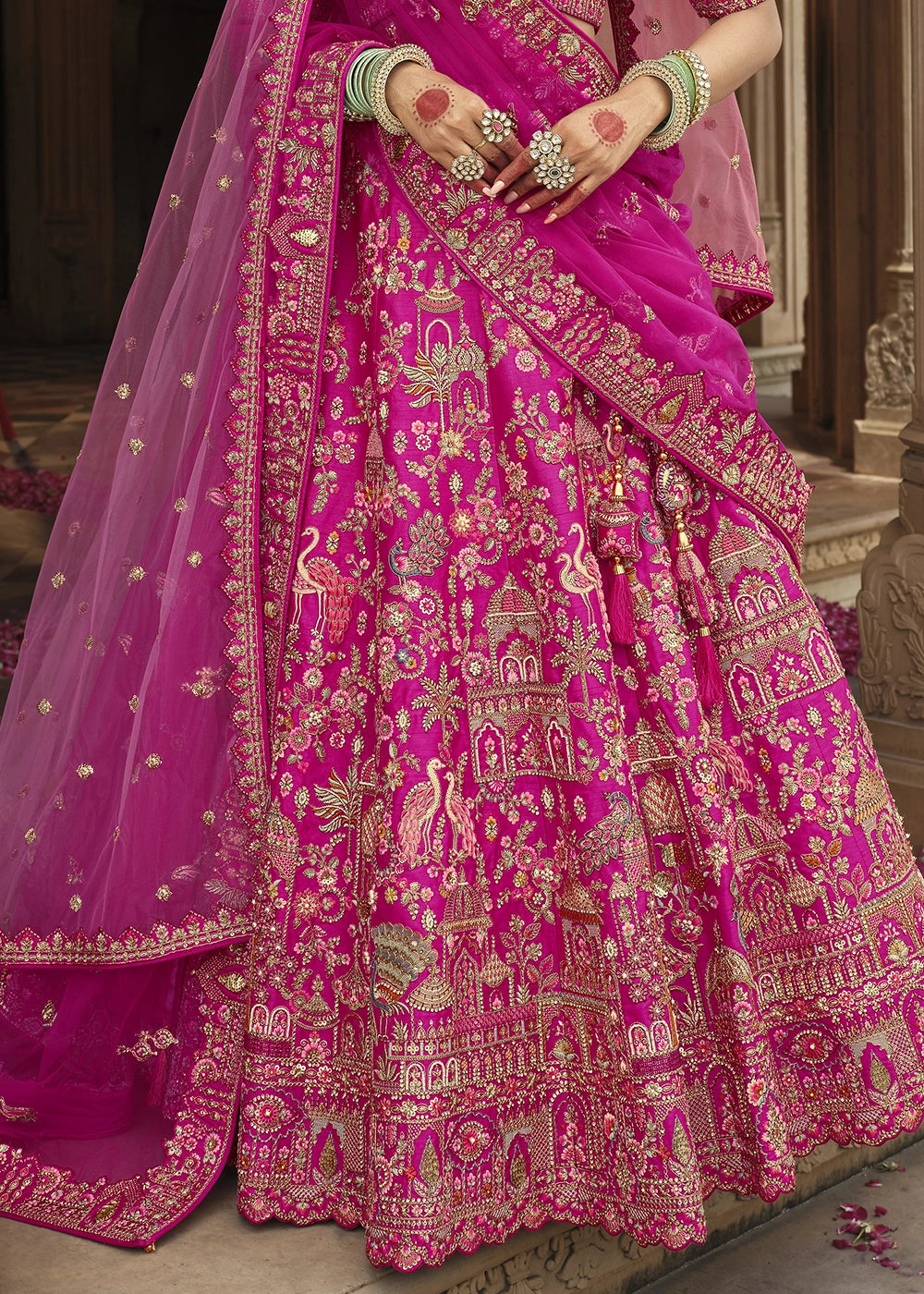 Hot Pink Banarasi Silk Bridal Lehenga with Exquisite Khatli & Hand Embroidery