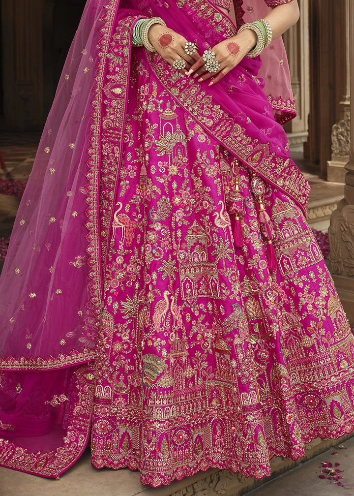 Hot Pink Banarasi Silk Bridal Lehenga with Exquisite Khatli & Hand Embroidery