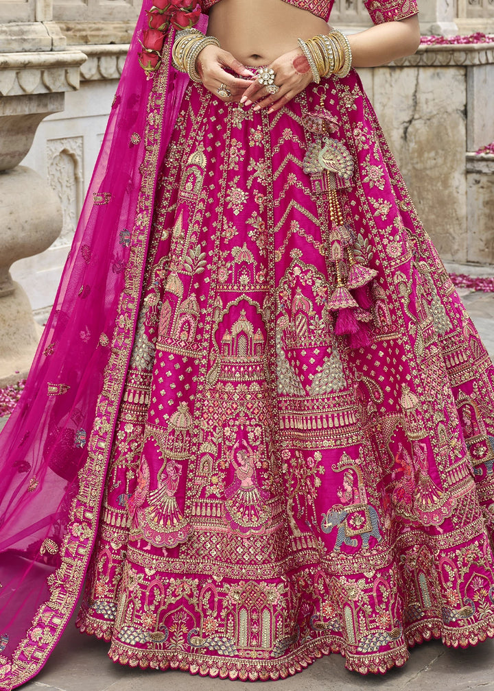 Bright Pink Banarasi Silk Bridal Lehenga with Exquisite Khatli & Hand Embroidery