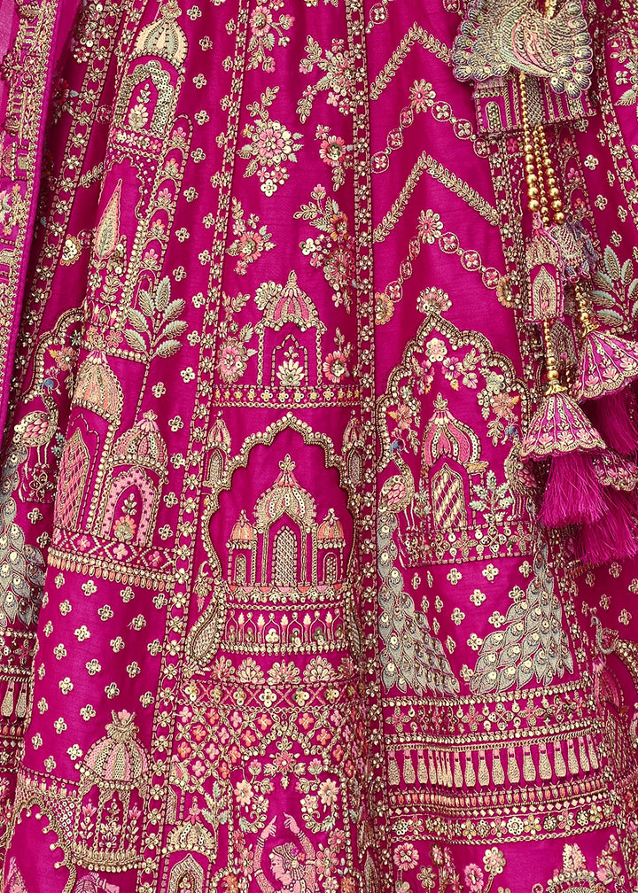 Bright Pink Banarasi Silk Bridal Lehenga with Exquisite Khatli & Hand Embroidery