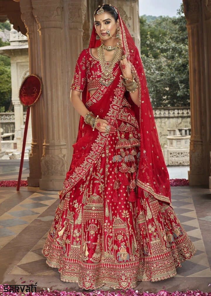 Maroon Red Banarasi Silk Bridal Lehenga with Exquisite Khatli & Hand Embroidery