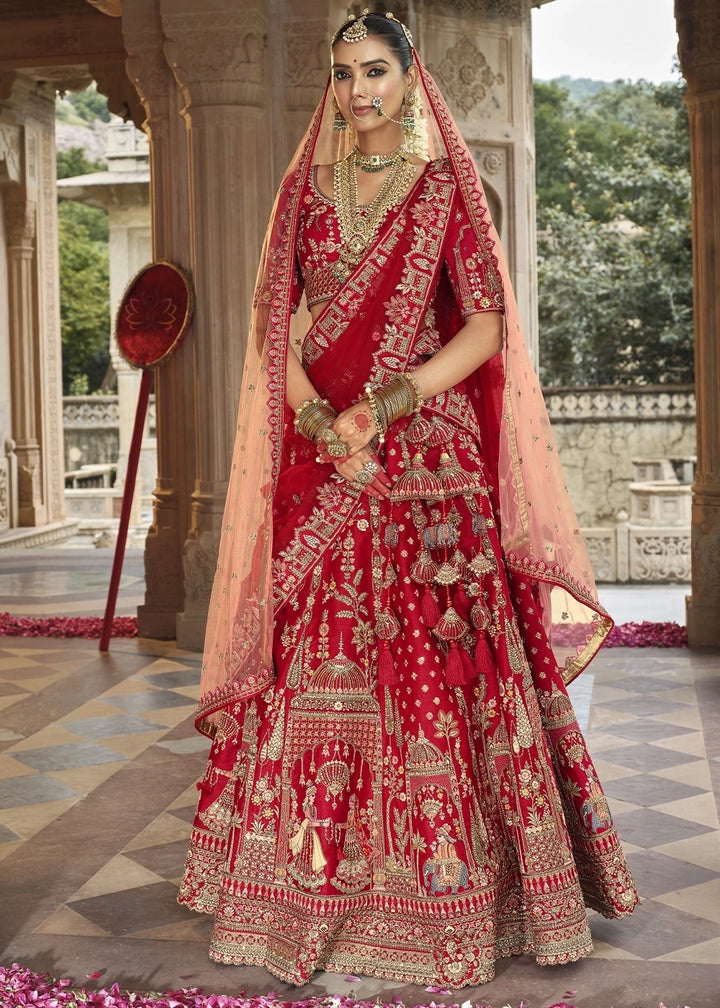 Maroon Red Banarasi Silk Bridal Lehenga with Exquisite Khatli & Hand Embroidery