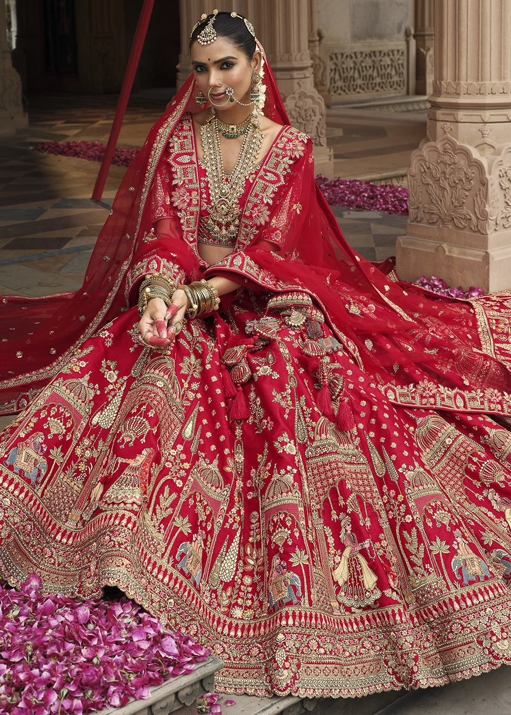 Maroon Red Banarasi Silk Bridal Lehenga with Exquisite Khatli & Hand Embroidery