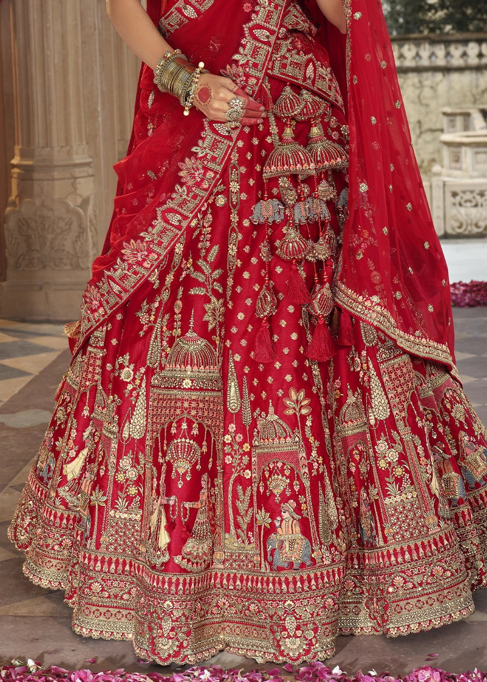 Maroon Red Banarasi Silk Bridal Lehenga with Exquisite Khatli & Hand Embroidery