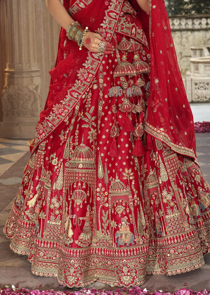 Maroon Red Banarasi Silk Bridal Lehenga with Exquisite Khatli & Hand Embroidery