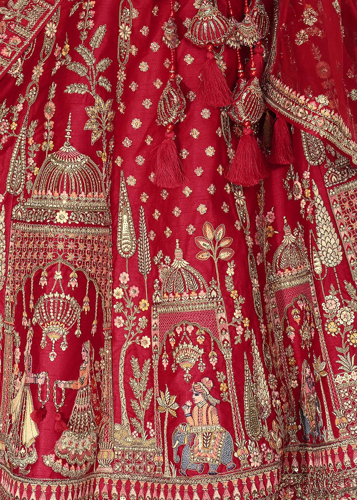 Maroon Red Banarasi Silk Bridal Lehenga with Exquisite Khatli & Hand Embroidery